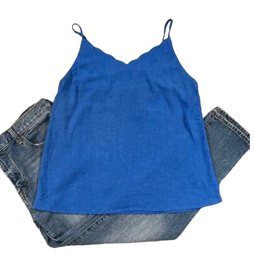 NWT Francesca's Collections Mi ami Blue Scallop Rayon Blend Tank Top - SIZE S